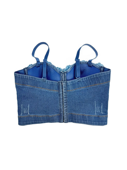 Women Denim Tank Tops Sexy Cowboy Bra Top Vest Corset Crop Top