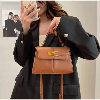 Luxury Trapezoidal Clutch Bag Hardware Lock Design Square Shoulder Handbag