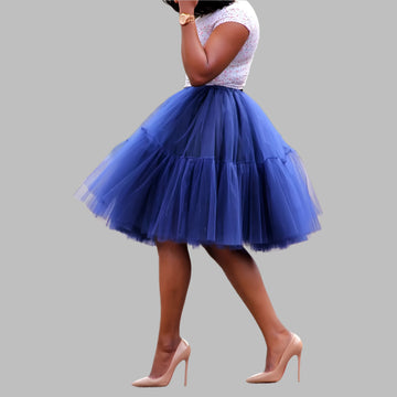Fluffy Tulle Skirt Petticoat Adult Elastic Waist Underskirt Layers Bridal Midi Tutu Skirts Women Prom Evening