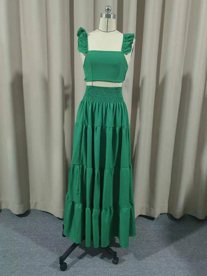 Y2k Two Piece Set Elegant Sexy Collage Sleeveless Top and Maxi Skirt Set