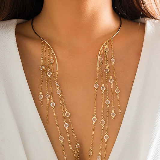 Sexy Goth Long Tassel Star Crystal Sequin Pendant Necklace