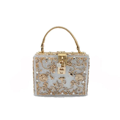 High-Grade Crystal Evening Bag Female New Hollow Out Metal Carved Flower Diamond Handbag