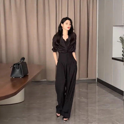Women Ultra High Waist Wide Leg Pants Straight Thick Suit Pants Mop Pants