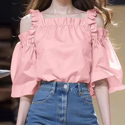 Oversized Women Blouse Summer Off Shoulder Tank Tops Tunic Casual Loose Blouse