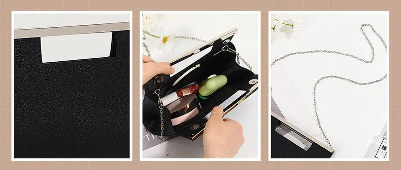 Luxury Designer Black Sparkle Handbag Elegant Women Crystal Shiny Evening Bag