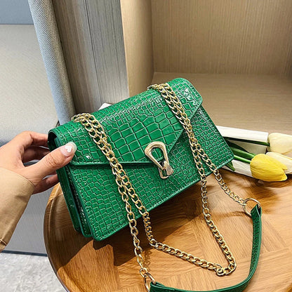 Crocodile Pattern Shoulder Bags For Women Chains Square Bag Crossbody Handbag