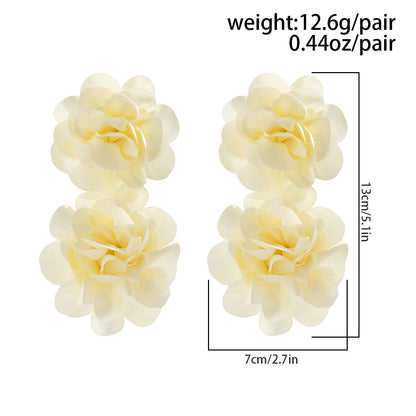 4 Colors Exaggerated Big Fluffy Fabric Flower Petal Drop Earrings for Women