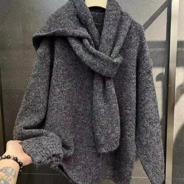 Two Piece Lazy Style Scarf Pullover Sweater Women's Inner Layer Winter Knitted Sweater