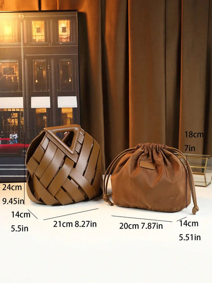 Woven Design Women Handbag, Tote Basket Bag, High-End Inverted Triangle Shaped Handbag