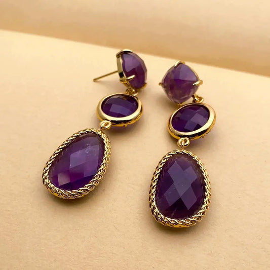 Natural Purple Amethyst Drop Women Dangle Earrings Stud Earring Holiday Wedding Jewelry Gifts