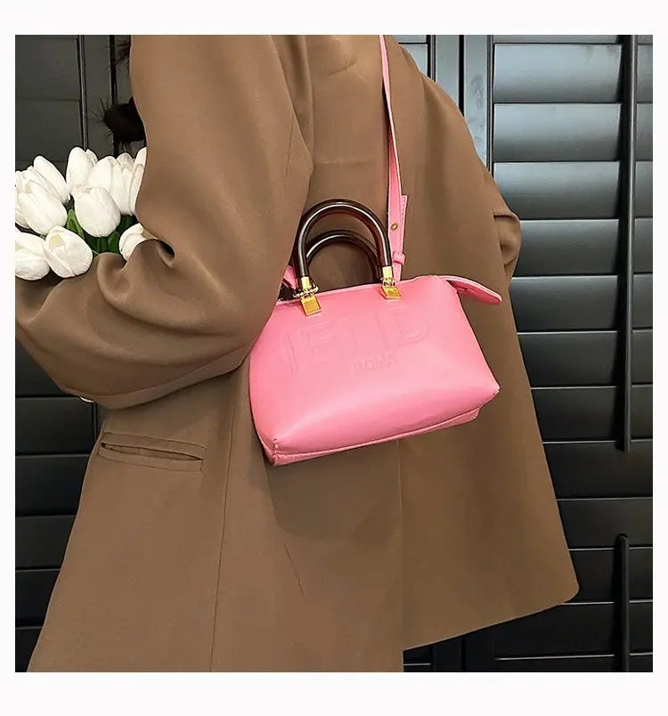 PU Leather Boston Bag Women's Shoulder Bag - Stylish Handbag for Work, Casual Purse