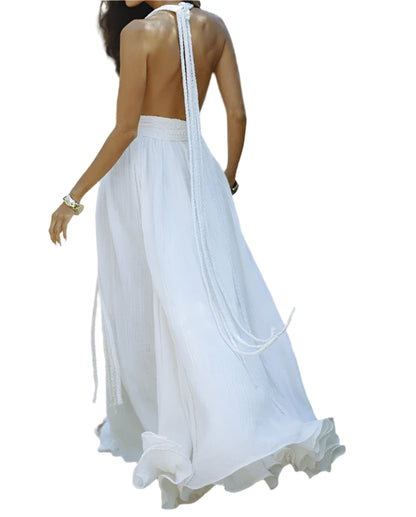 Backless Sexy V Neck Bohemian Long Dress Summer Maxi Sundress Vacation Outfit