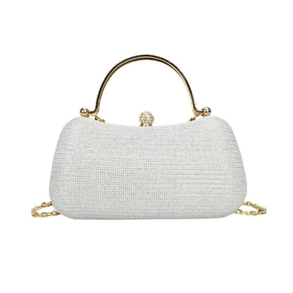 Gold Bright Silk Circular Evening Bag Women Banquet Clutch Rhinestone Chain Shoulder Bags