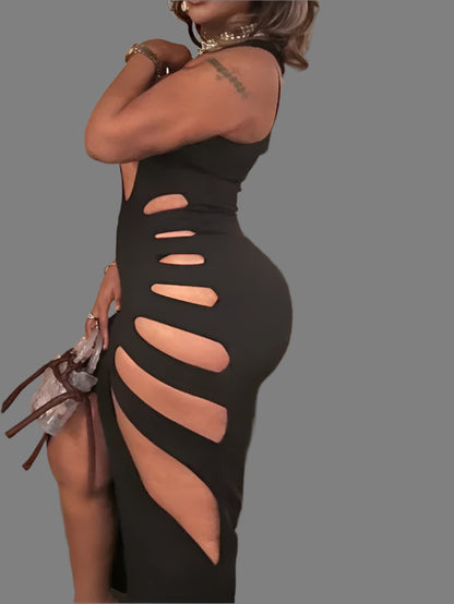 Sexy Dress Women Summer New Sleeveless Split Solid Skinny Stretch Maxi Bodycon Clubwear Vacation Outfits