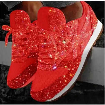 Women Flat Sneakers Casual Bling Vulcanized Shoes Women Mesh Lace Up Shoes