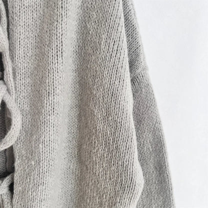Elegant Knitted Cardigan Sweater Women's Lace up Cardigan