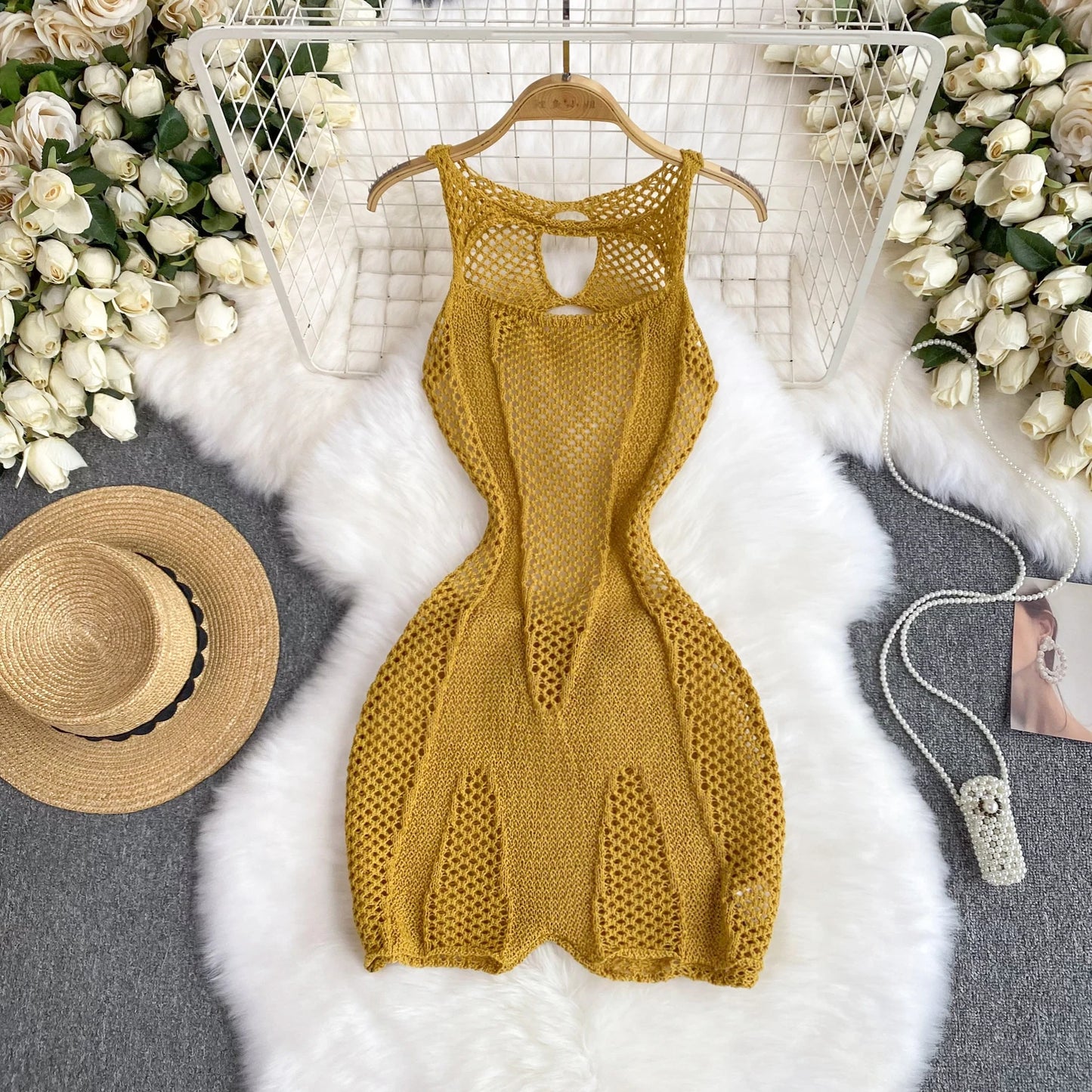 Sleeveless Jumpsuit Women Hollow Out O Neck Elegant Stretch Transparent Ladies Casual Summer Slim Rompers