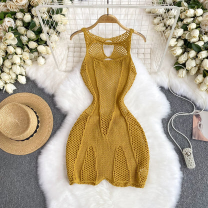 Sleeveless Jumpsuit Women Hollow Out O Neck Elegant Stretch Transparent Ladies Casual Summer Slim Rompers