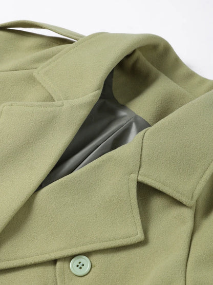 Urban Solid Double Breasted Long Women Coat Loose Full Sleeve Belt Double Breasted Jacket