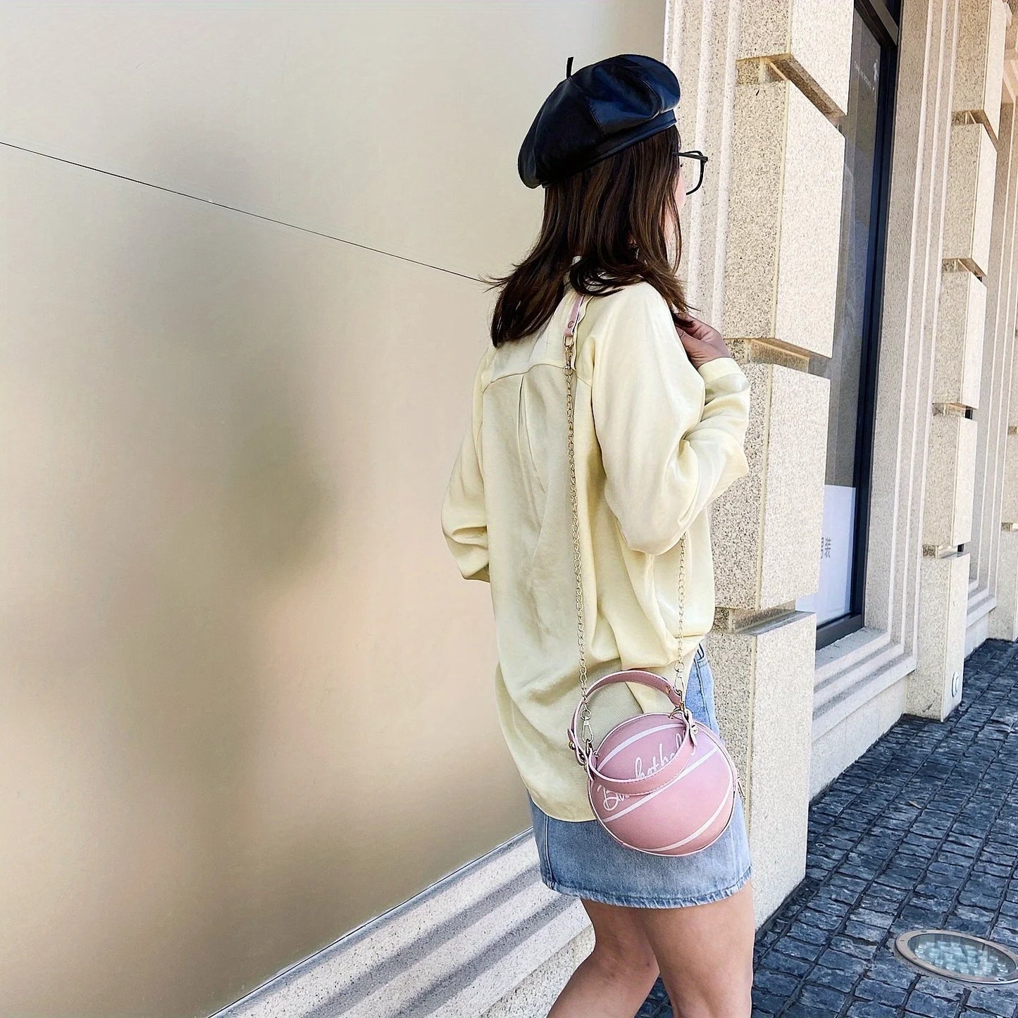 Basketball Shaped Crossbody Bag, Trendy Y2K Chain Shoulder Bag