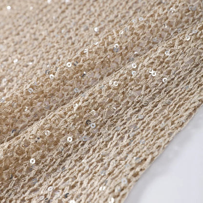 Sequins Hollow Out Pullovers Women Loose O-neck Long Sleeve Knit Sweaters
