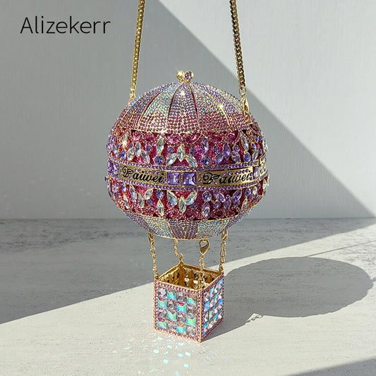 Balloon Shaped Crystal Evening Bags Women Luxury Classy Unique Clutch Purse