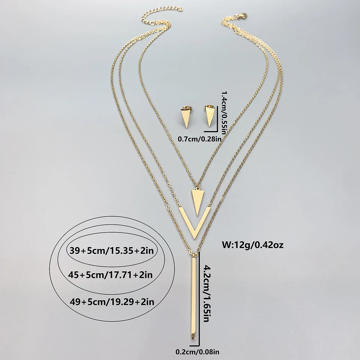 3 Piece Women's Stainless Steel V-shaped Geometric Pendant Multi-Layered Necklace