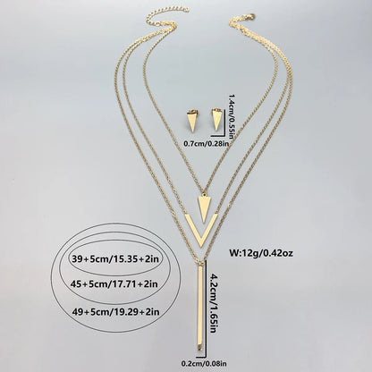 3 Piece Women's Stainless Steel V-shaped Geometric Pendant Multi-Layered Necklace