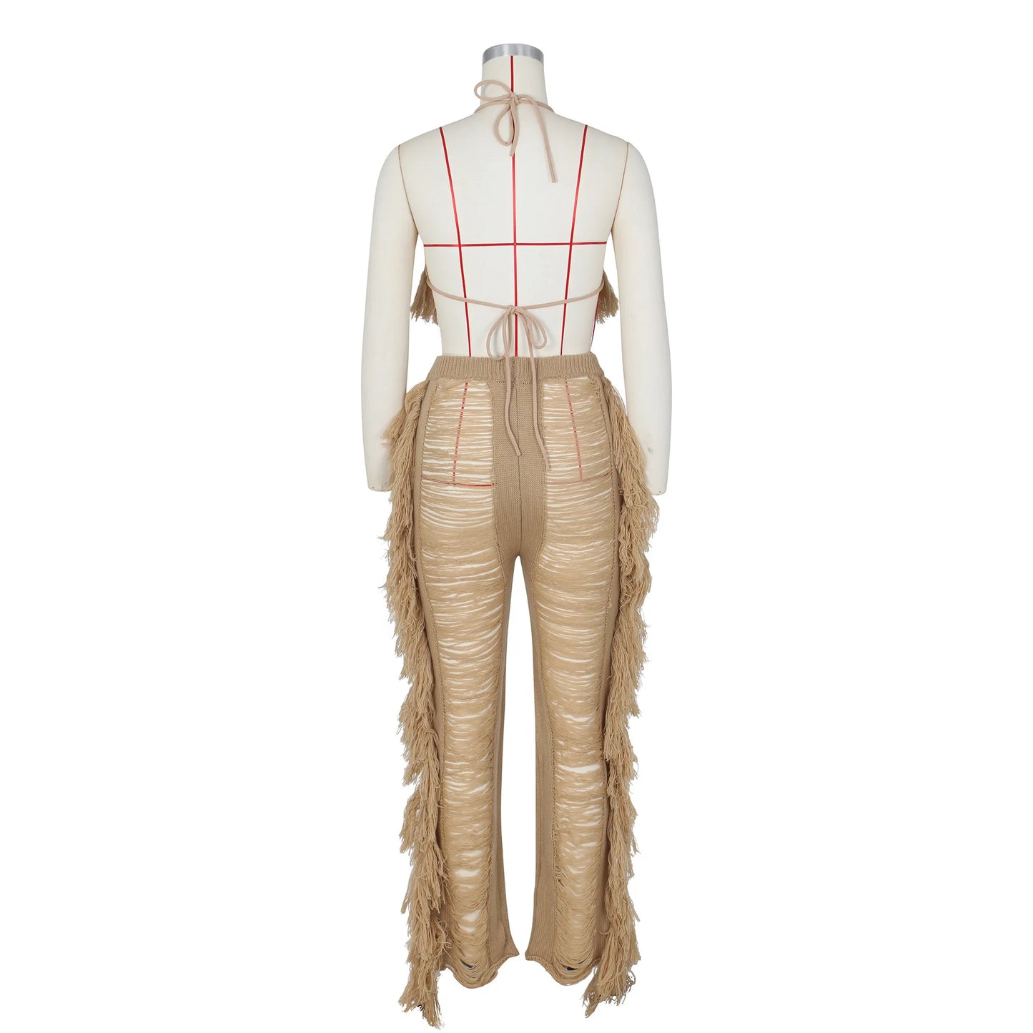 Tassel Knitted Pants Two Piece Set Resort Outfit Vacation Outfit Beach Cover Up