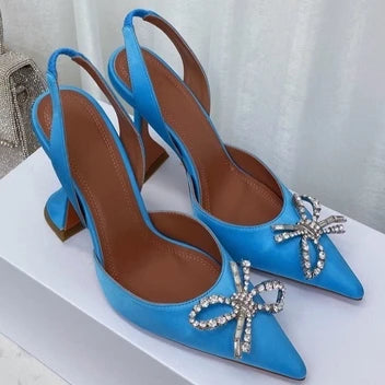 Women's High Heels Rhinestone Bow Pointy Glasses with Stilettos and Sandals Women.