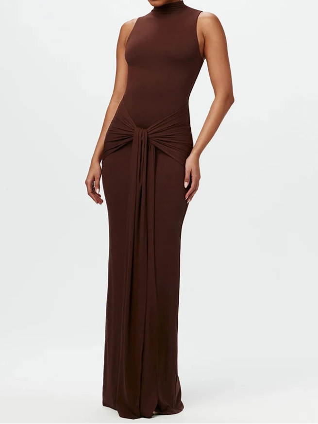 Half High Collar Irregular Tank Bodycon Maxi Dress For Women