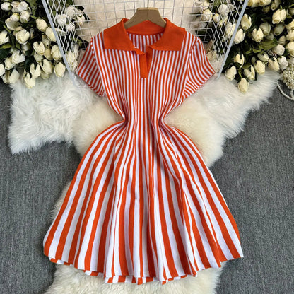 Sweater Striped Dress Knit Dresses Ruffles Party Casual Elegant Knitted Y2k Streetwear