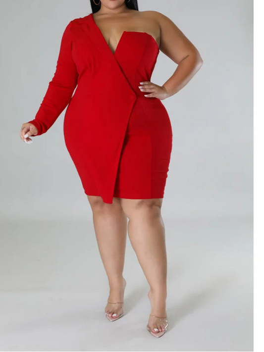 Plus Size Dress Long Sleeve V Neck Solid Sexy Mini Suit Dress Party Dresses