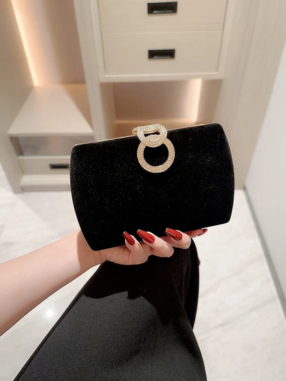 Velvet Box Dinner Bag Sparkly Rhinestone Decoration Banquet Bag Clutch Evening Bag Dress Purse