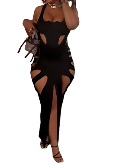 Sexy Dress Women Summer New Sleeveless Split Solid Skinny Stretch Maxi Bodycon Clubwear Vacation Outfits