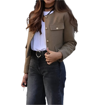 Cropped Tweed Jacket Woman Coat Button Long Sleeve Elegant Jackets For Women Short Coats Outwears
