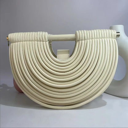 Gold Luxury Designer Brand Handwoven Noodle Bags Half Round Silver Evening Clutch