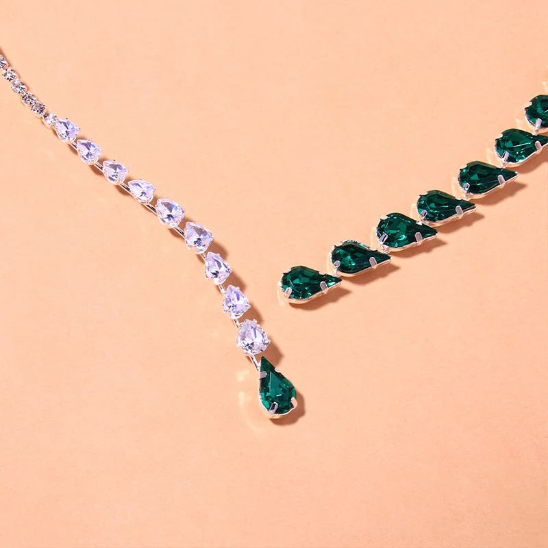 Vintage Open Rhinestones Collar Water Droplets Pendant Necklace
