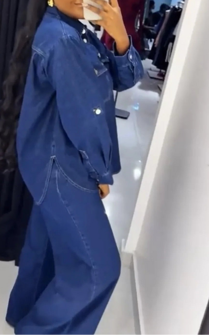 2 Pieces Set Sexy Spring Autumn Women  Denim Set Long Sleeve Denim Tops And Jeans Suit Matching Sets