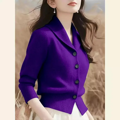 Turndown Collar High End Women Knit Cardigan Sweater Korean Knitwear Tops