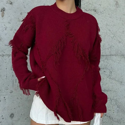 Tassel Oversize Knitted Sweater For Women Autumn Jumpers