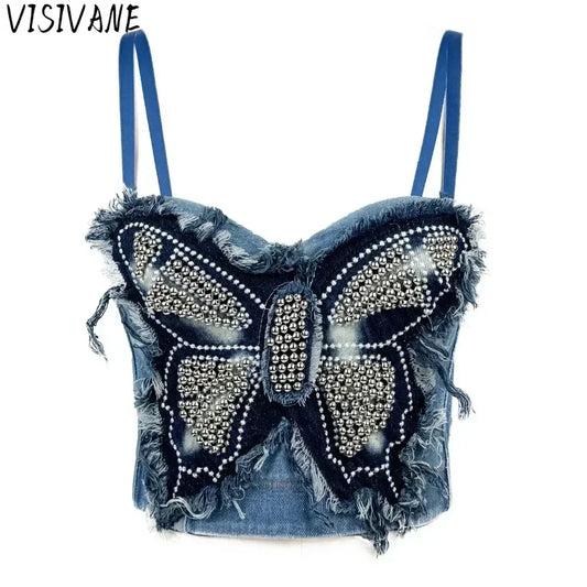 Y2k Denim Tops Vintage Corset Top Streetwear Party Tank Top
