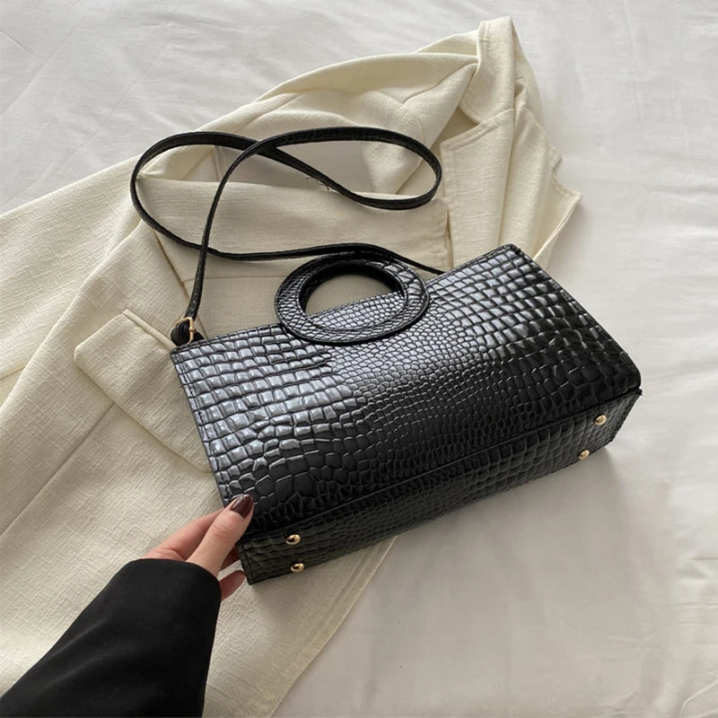 Women's Crocodile Pattern PU Leather Handbags Green Square Bag