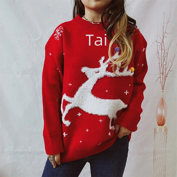 Jacquard Ball Christmas Sweater Pullover Round Neck Sweater