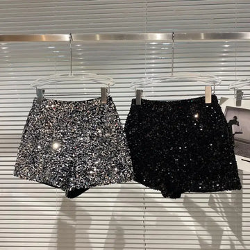Black Velvet Sequin Shorts Women Sequined Shiny Versatile Short Pants Clubwear Shorts Hot Pants High Street