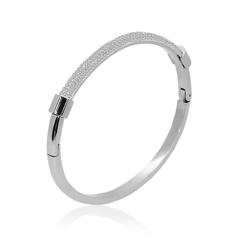 Trendy Titanium Steel Cubic Zirconia Cuff Bangles for Women