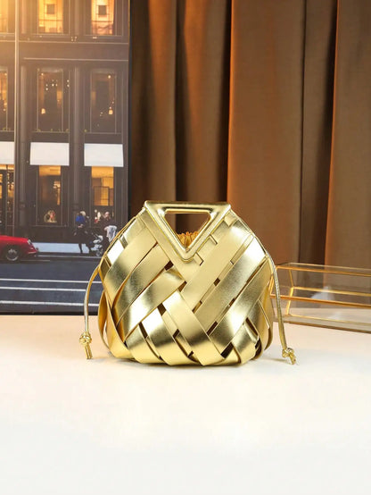 Woven Design Women Handbag, Tote Basket Bag, High-End Inverted Triangle Shaped Handbag
