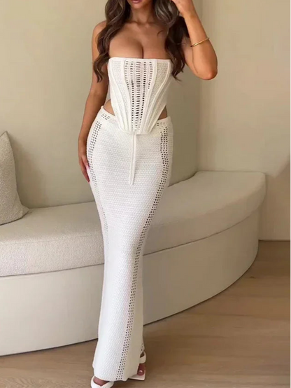 Backless Long Skirt and Top Set Summer Lace-up 2 Pieces Skirt Set Bikini Cover ups