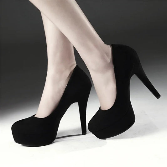 Elegant Platform High Heels Sexy Flock Platform Dress Pumps Blue Red Black Heels