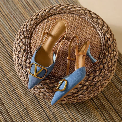 Thin Heels Women's Denim High Heels French Pointed Denim Heel Sandals